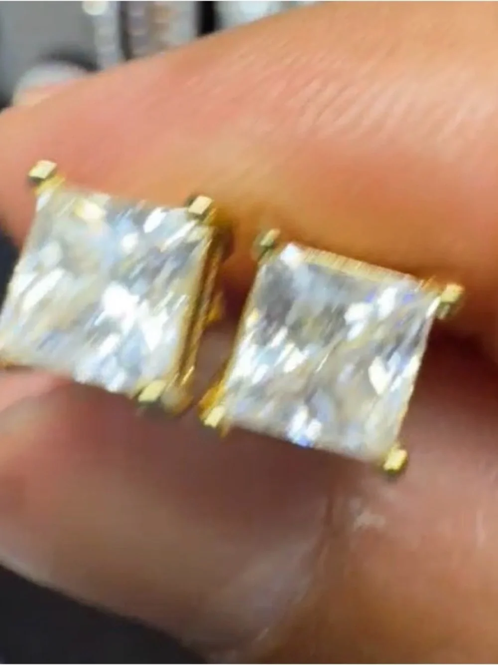 NWT 2CTW Princess-Cut Moissanite- .925 Sterling Silver Stud Earrings - Gold